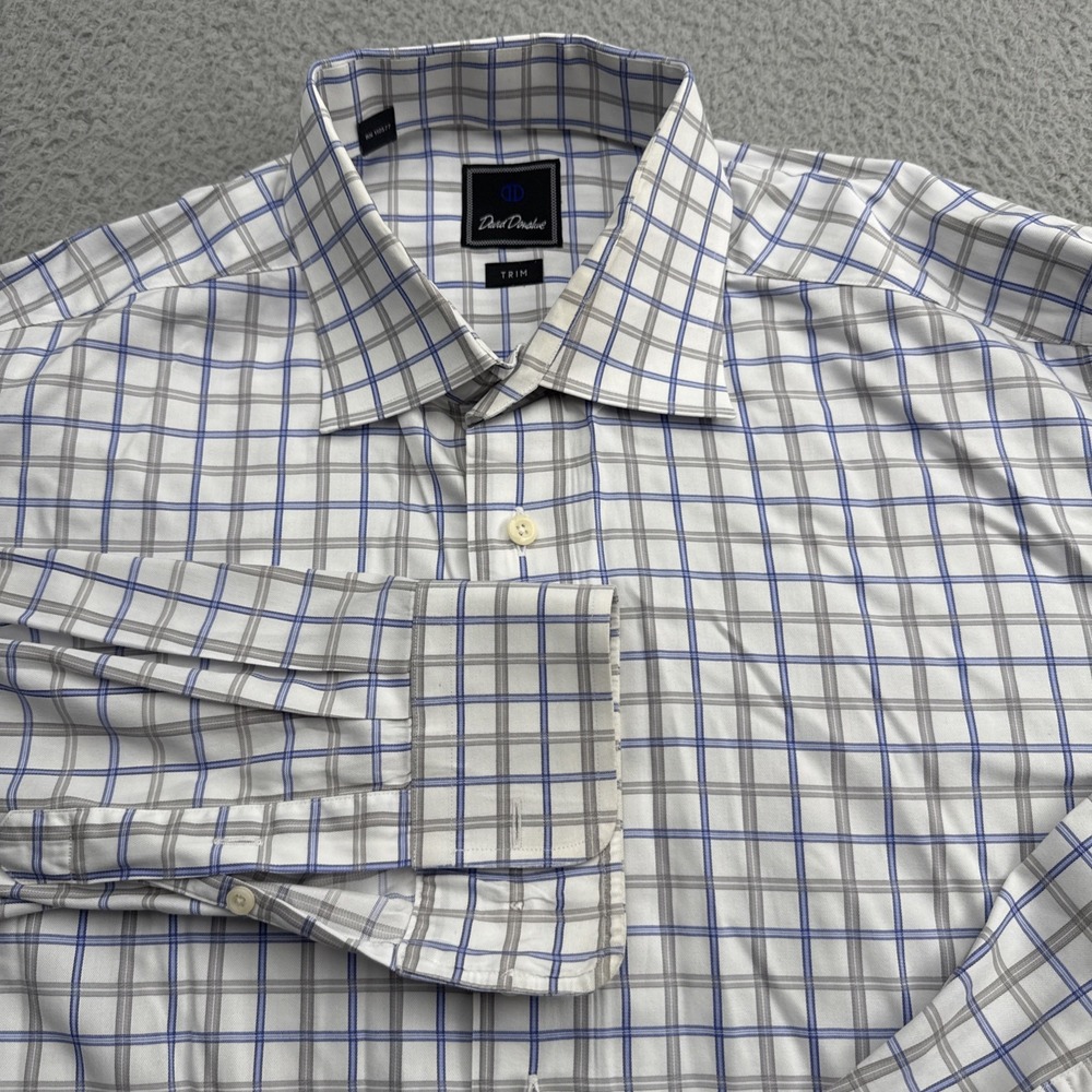 David Donahue Dress Shirt Mens 17.5 36/37 Trim White Long Sleeve Button Up